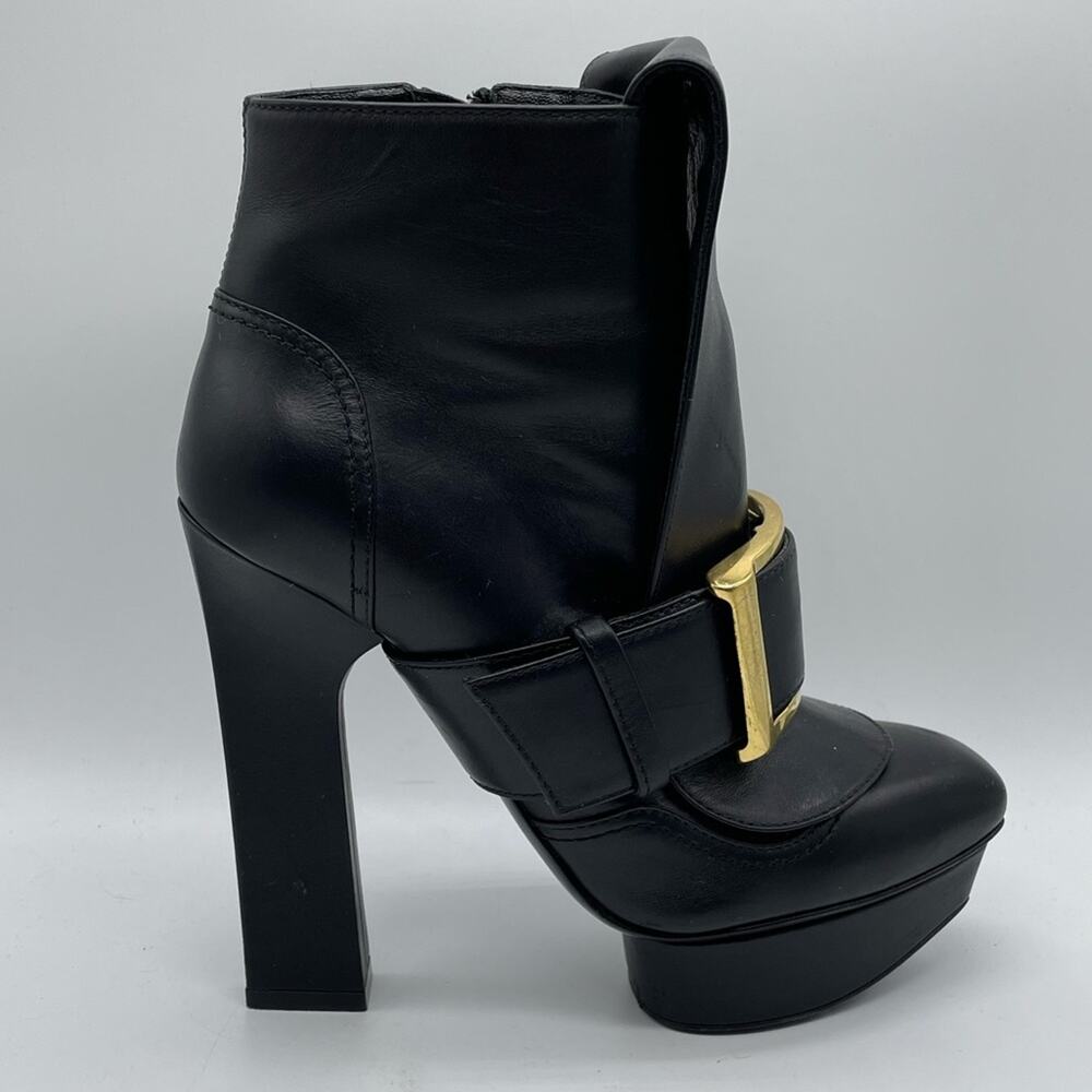 Alexander McQueen Black Leather Block Heel Buckle Ankle Boots Bootie SZ 36.5 6.5 - Picture 7 of 14